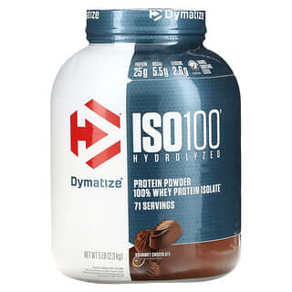 Dymatize, ISO100（アイソ100）ハイドロライズド、100％ホエイプロテインアイソレート、グルメチョコレート、2.3kg（5ポンド）