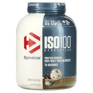 Dymatize, ISO100, Hidrolisado, Isolado Proteico de Soro de Leite 100%, Cookies e Creme, 2,3 kg (5 lbs)