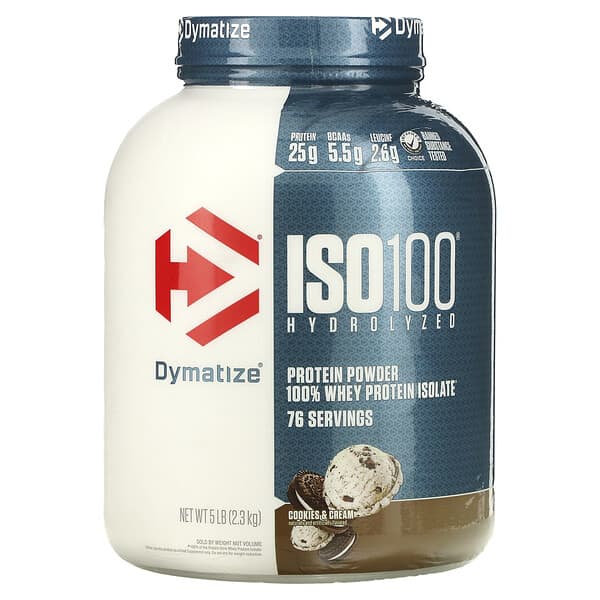 Dymatize, ISO100 水解 全 乳清分離蛋白，曲奇&amp;霜淇淋味，5 磅（2.3 千克）
