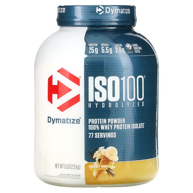 Dymatize ISO 100 Protein Powder with 25g of Hydrolyzed 100% Whey Isolate,  Vanilla 5 Pound, Package may vary