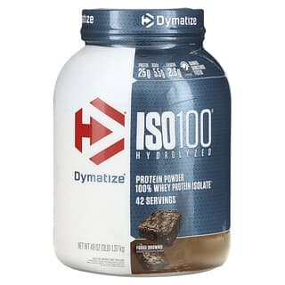 Dymatize, ISO 100 加水分解、100％ホエイタンパク質アイソレート、ファッジブラウニー、48オンス (1.4 kg)