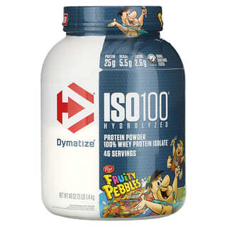 Dymatize, ISO100 hidrolizado, 100% aislado de proteína de suero de leche, Guijarros frutales, 1,4 kg (3 lb)