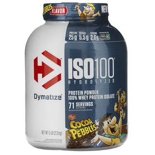 Dymatize, ISO100 hidrolizado, 100 % aislado de proteína de suero de leche, Cocoa Pebbles, Sabor a cacao, 2,3 kg (5 lb)