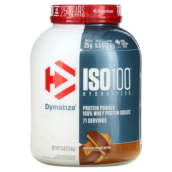 Dymatize‏, ISO100 المتحلّل مائيًا، بروتين مصل اللّبن المعزول 100%، بنكهة الشيكولاتة وزبدة الفول السوداني، 5 أرطال (2.3 كجم)