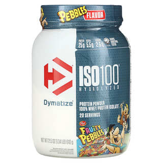 Dymatize, ISO100 hidrolizado, 100 % aislado de proteína de suero de leche, Fruity Pebbles, Sabor frutal, 610 g (1,34 lb)