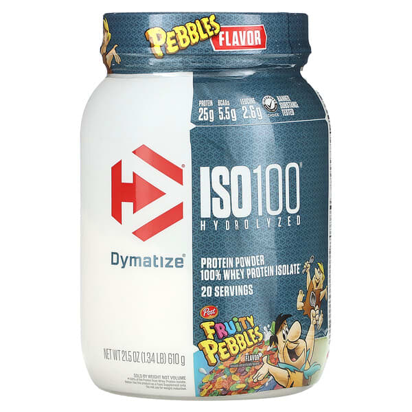 Dymatize, ISO 100 Hydrolyzed，全分離乳清蛋白，水果麥片，1.3 磅（600 克）