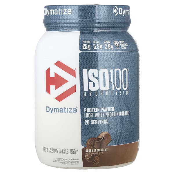 Dymatize, ISO100® Hydrolyzed, 100% Whey Protein Isolate, Gourmet Chocolate, 1.4 lb (640 g)