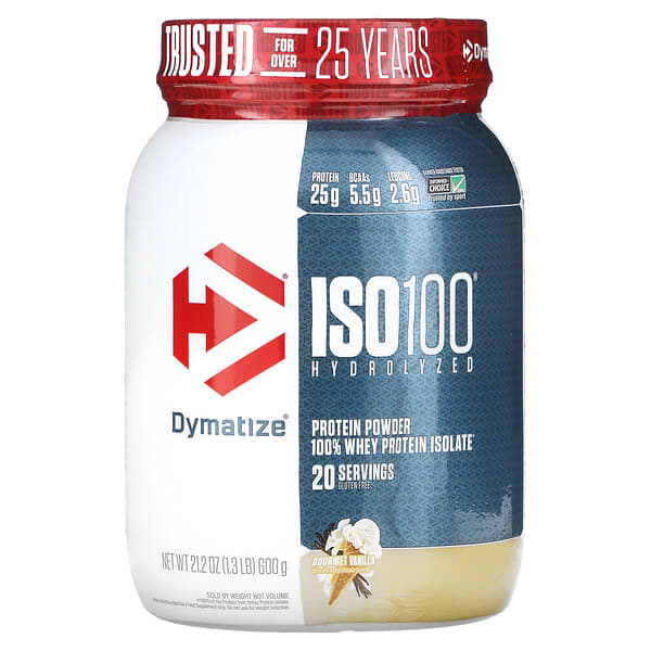 Dymatize Nutrition, ISO 100, Hydrolyzed, 100% Whey Protein Isolate Powder, Gourmet Vanilla, 1.3 lb (600 g)