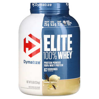 Dymatize, Elite 100% Whey Protein,  Gourmet Vanilla, 5 lbs (2,270 g)