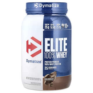 Dymatize, Elite 100% wei-eiwitpoeder, rijke chocolade, 2 lbs (907 g)