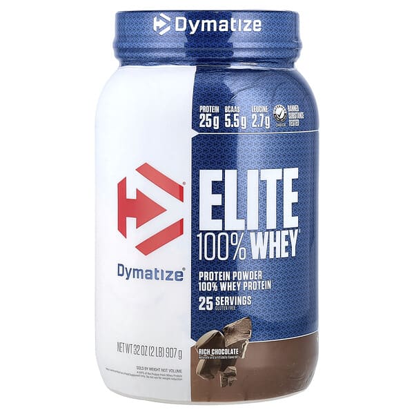 Dymatize, 엘리트, 100% 유장 단백질, 리치 초콜릿, 2 파운드 (907 g)