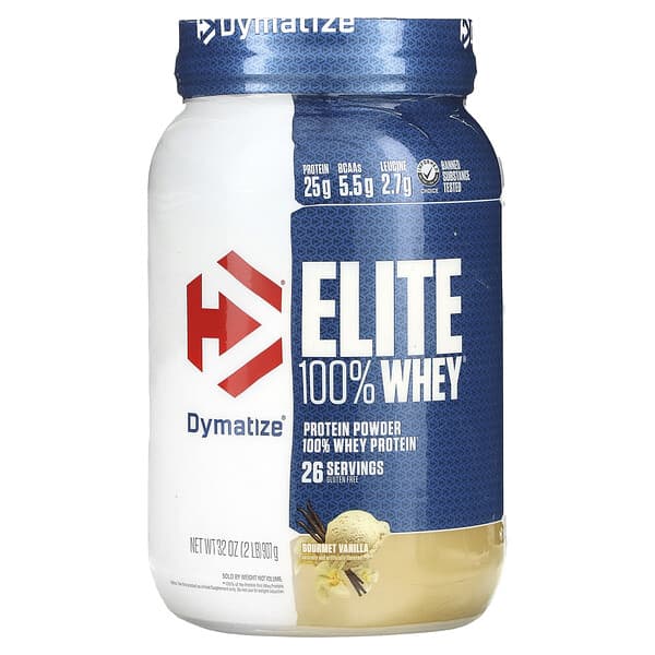 Dymatize, Elite 100% 유청 단백질 분말, 고메 바닐라, 907g(2lbs)