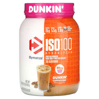 Dymatize, ISO100 hydrolysé, 100 % isolat de protéines de lactosérum, Dunkin' Cappuccino, 610 g