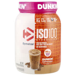 Dymatize, ISO100 hydrolysé, 100 % isolat de protéines de lactosérum, Dunkin' Cappuccino, 610 g