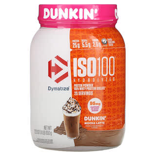 Dymatize, ISO100 hidrolizado, 100% aislado de proteína de suero de leche, Latte de moca Dunkin ', 650 g (1,4 lb)