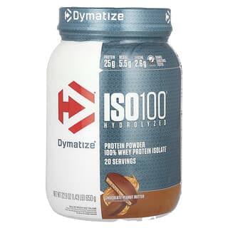 Dymatize, ISO100 Hidrolisado, 100% de Isolado de Proteína Whey, Manteiga de Amendoim com Chocolate, 650 g (1,43 lb)