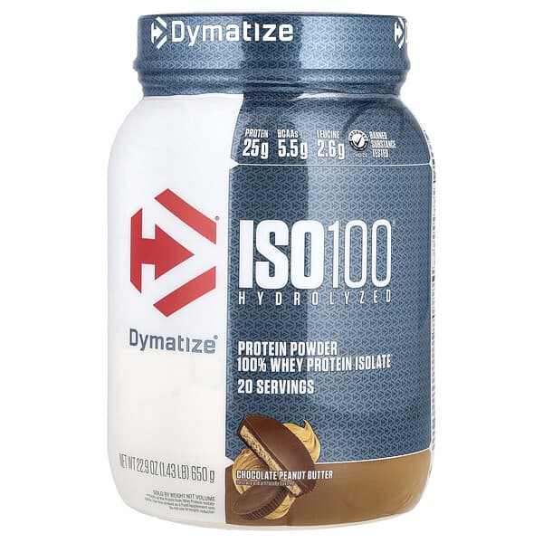 Dymatize, ISO100® Hydrolyzed, 100% Whey Protein Isolate, Chocolate Peanut Butter, 1.43 lb (650 g) — product photo 1