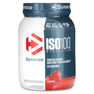 Dymatize, ISO100 hidrolizado, 100% aislado de proteína de suero de leche, Fresa, 610 g (1,34 lb)