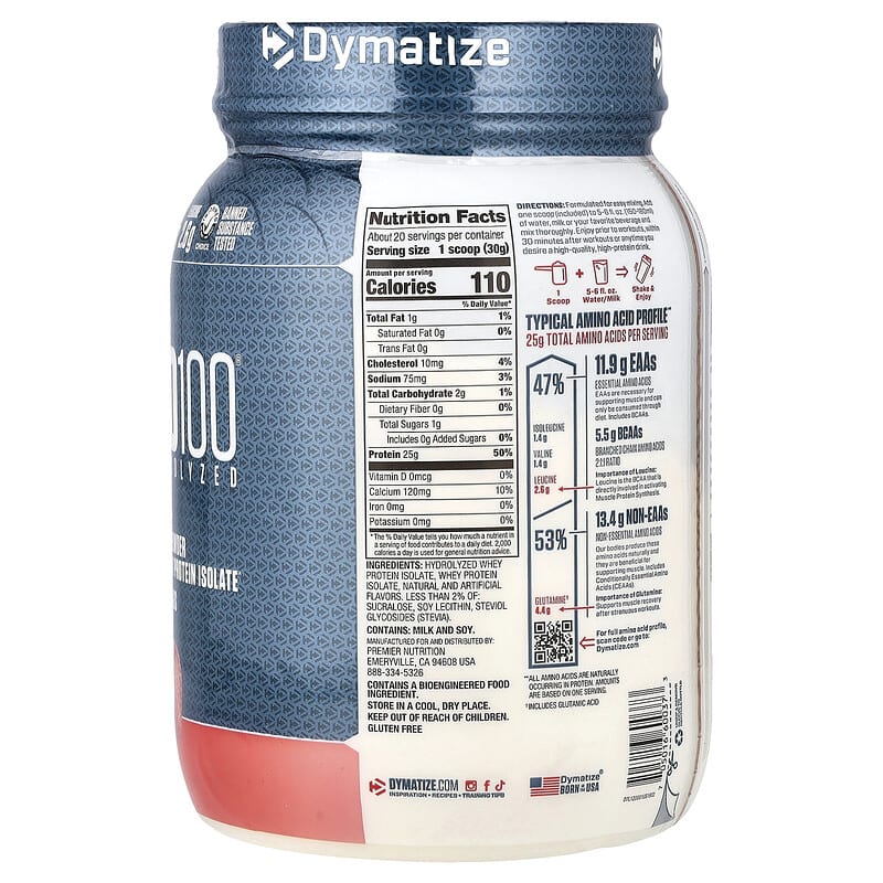 ISO100®加水分解、100％ホエイプロテインアイソレート、ストロベリー、610g