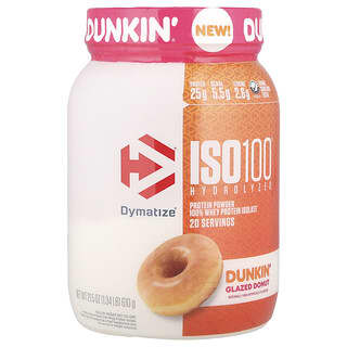 Dymatize, ISO100® Hydrolyzed, hydrolysiertes 100% Molkenproteinisolat, Dunkin® Glazed Donut, 610 g (1,34 lb.)