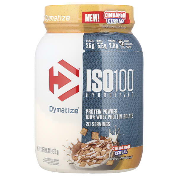 Dymatize ISO100® Hydrolyzed, 100% Whey Protein Isolate, Cinnamon Cereal, 1.34 lb (610 g)