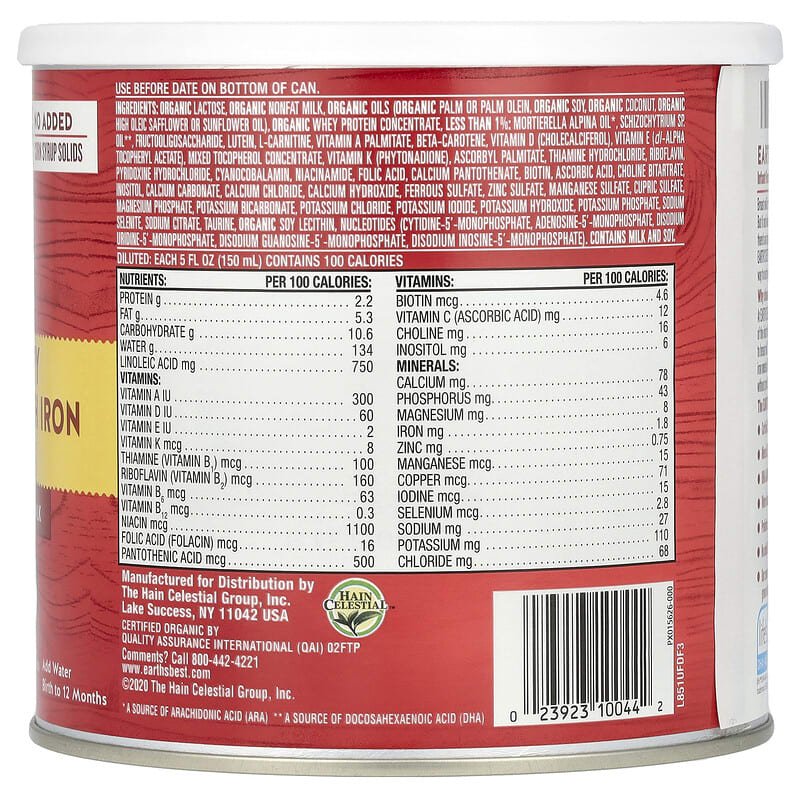 Organic Dairy Infant Formula with Iron, Birth to 12 Months, 21 oz (595 g)