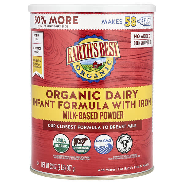 Earth's Best, 有機乳製品含鐵嬰兒配方奶粉，適用於 12 個月以下嬰兒，32 盎司（907 克）