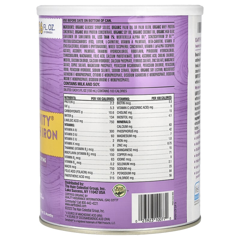 Organic Sensitivity Infant Formula with Iron, For Baby's First 12