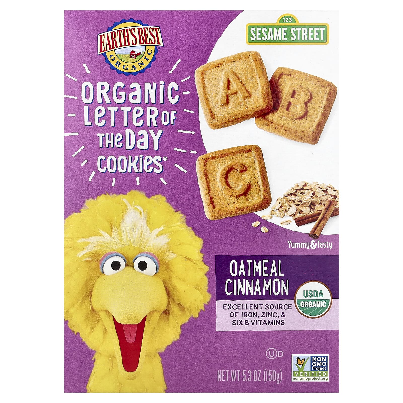 Earth's Best, Organic Letter of The Day Cookies®, органическое печенье для детей от 2 лет, овсянка с корицей, 150 г (5,3 унции)