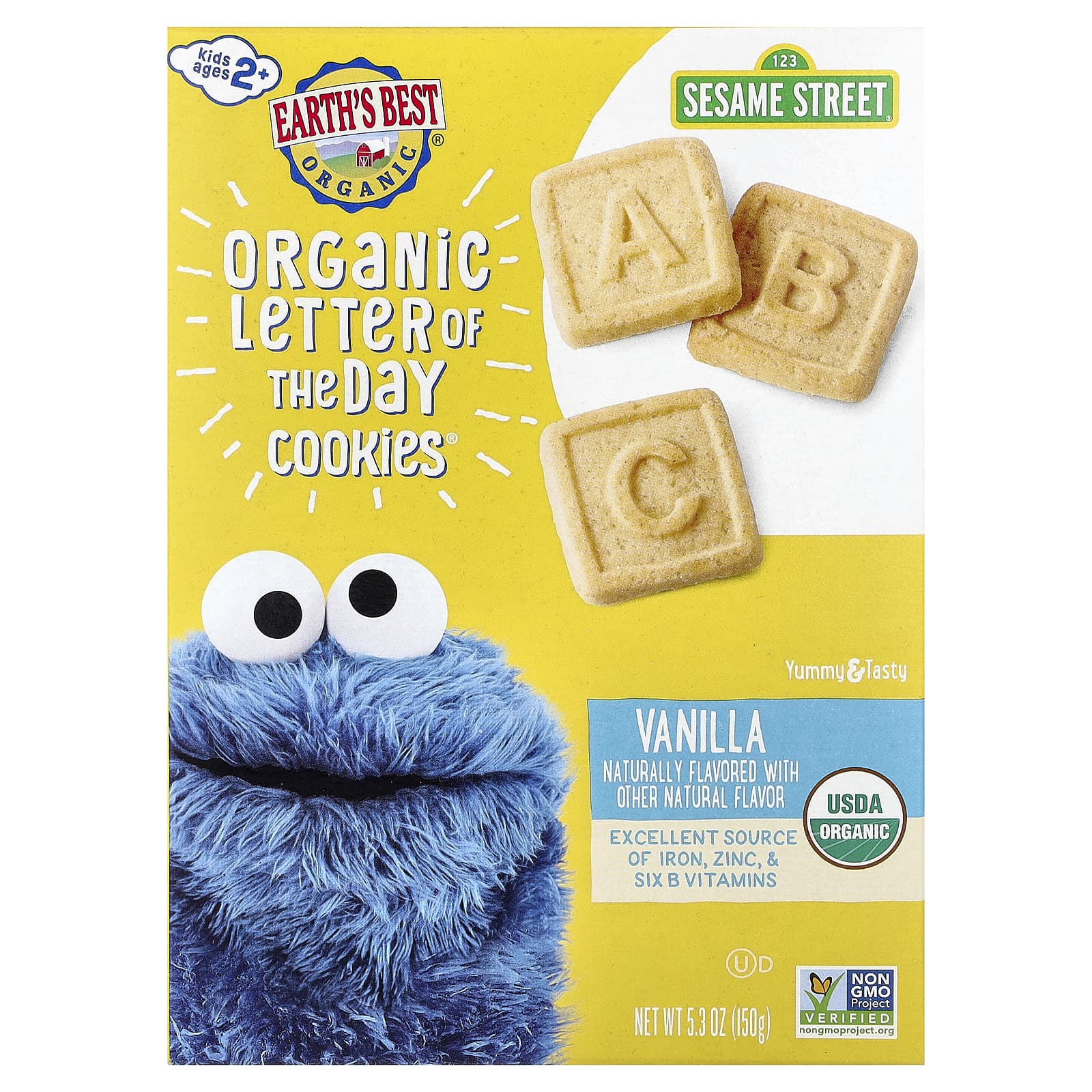 Earth's Best, Organic Letter of the Day Cookies®, для детей от 2 лет, ваниль, 150 г (5,3 унции)