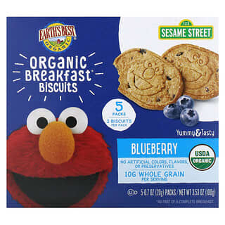 Earth's Best, органическое печенье на завтрак, для детей от 2 лет, голубика, 5 пакетиков по 20 г (0,7 унции)