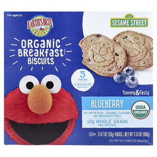 Earth's Best, Galletas orgánicas para el desayuno, 2 años en adelante, Arándano azul, 5 paquetes, 20 g (0,7 oz) cada uno