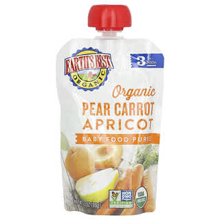 Earth's Best, Puré de comida orgánica para bebés, 9 meses en adelante, Pera, zanahoria y albaricoque, 99 g (3,5 oz)