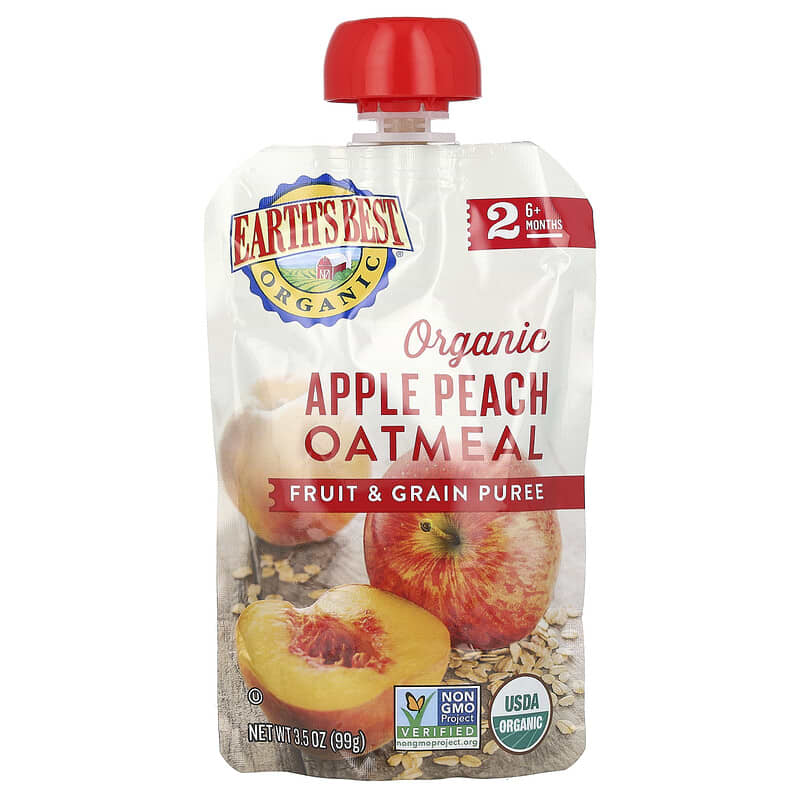 Organic Fruit Grain Puree, 6+ Months, Apple Peach Oatmeal, oz (99 g)