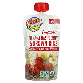 Earth's Best, Organic Fruit & Grain Puree, 6+ Months, Banana Raspberry & Brown Rice, 4.2 oz (120 g)