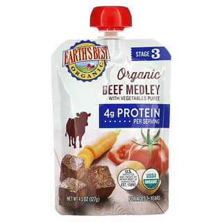 Earth's Best, Mezcla de carne de res orgánica con puré de vegetales, Más de 2 años`` 127 g (4,5 oz)