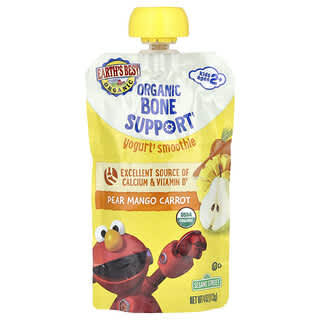 Earth's Best, Smoothie au yaourt pour le soutien osseux biologique, À partir de 2 ans, Poire, mangue et carotte, 113 g