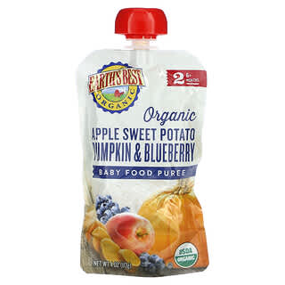 Earth's Best, Puré de comida orgánica para bebés, Más de 6 meses, Manzana, batata, calabaza y arándano azul, 113 g (4 oz)