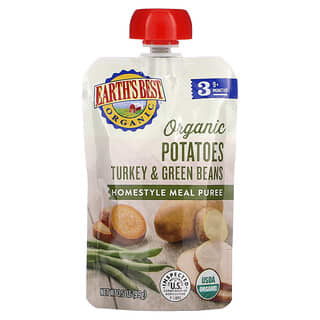 Earth's Best, органическое пюре из домашней еды, для детей от 9 месяцев, картофель, индейка и стручковая фасоль, 99 г (3,5 унции)