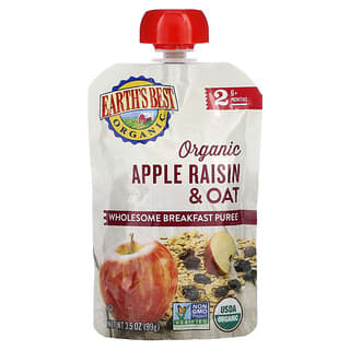 Earth's Best, Puré de desayuno orgánico y saludable, Más de 6 meses, Manzana con pasas y avena, 99 g (3,5 oz)