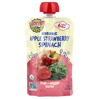 Earth's Best, Organic Fruit + Veggie Puree, 6+ Months, Apple Strawberry Spinach, 3.5 oz (99 g)