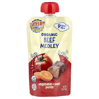 Earth's Best, Organic Gemüse + Rindfleischpüree, Bio-Gemüse + Rindfleischpüree, ab 9 Monaten, Rindfleisch-Medley, 113 g (4 oz.)