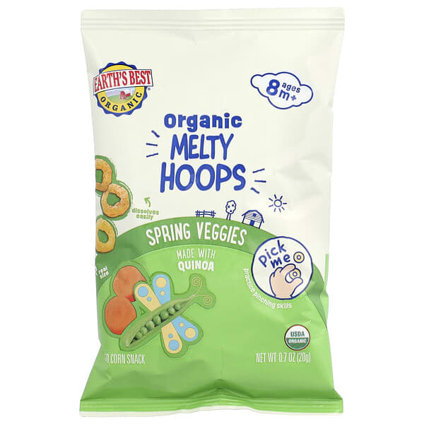 Earth's Best, Organic Melty Hoops, Puffed Corn Snack, 8+ Months, Spring Veggies, 0.7 oz (20 g)