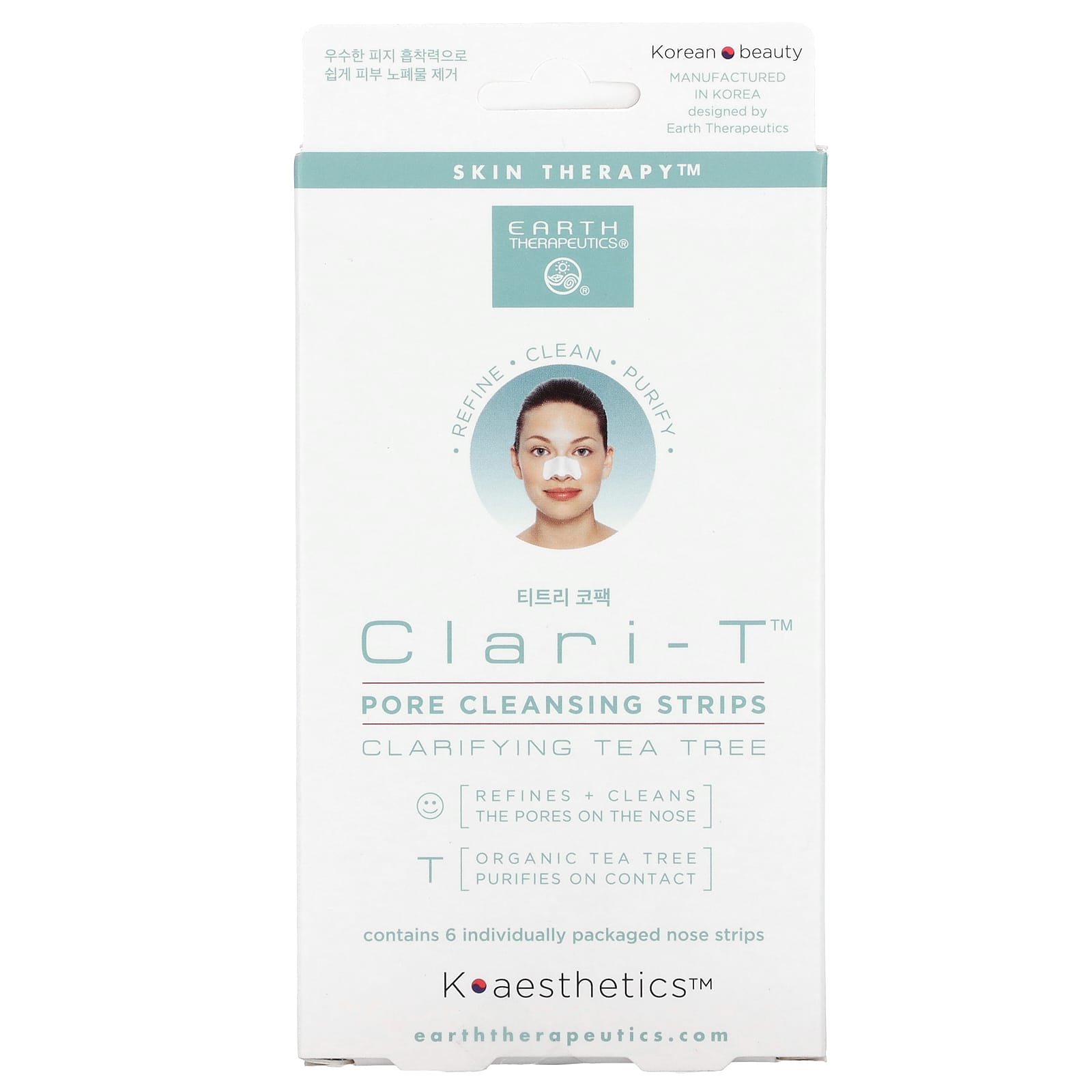 Earth Therapeutics, Clari-T Pore Cleansing Strips, Clarifying Tea Tree, 6 Nose Strips Image 2