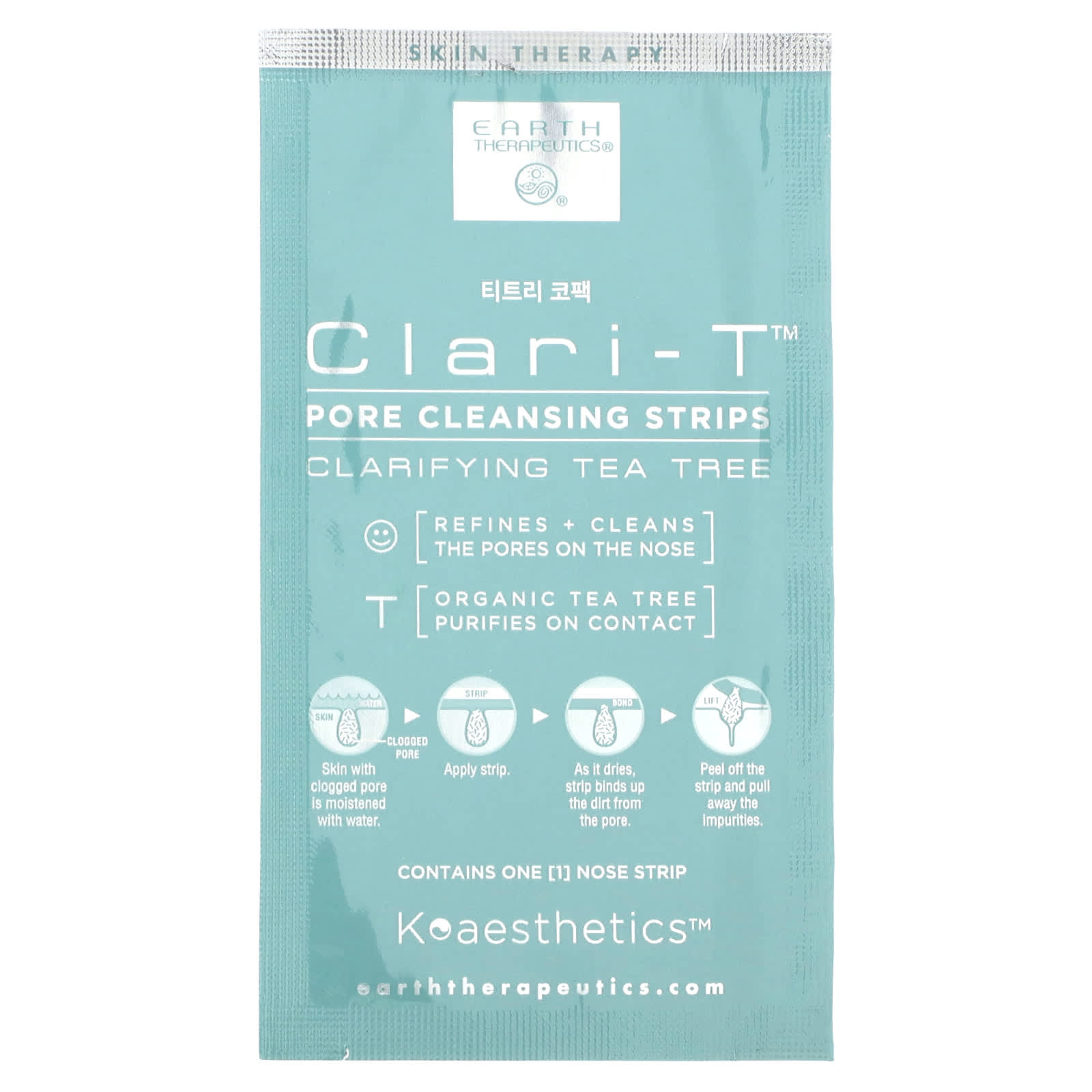 Earth Therapeutics, Clari-T Pore Cleansing Strips, Clarifying Tea Tree, 6 Nose Strips Image 4