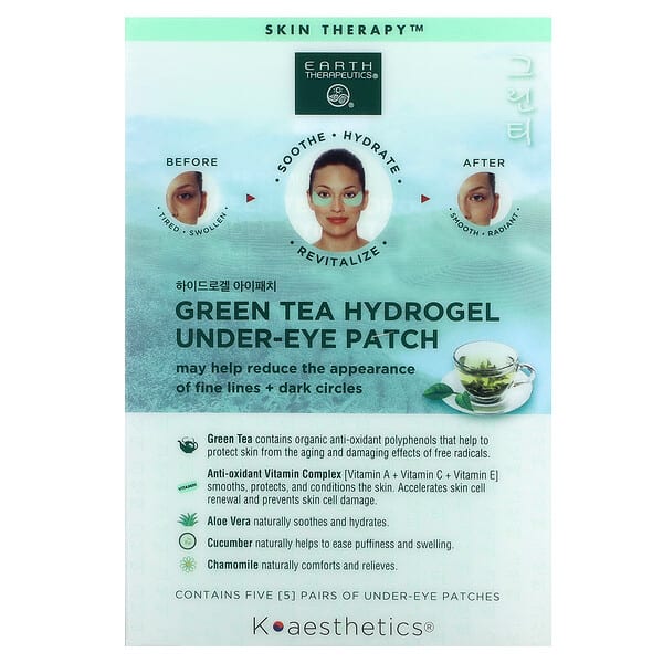 Earth Therapeutics, Green Tea Hydrogel UnderEye Patch, 5 Pairs
