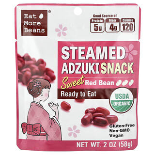 Eat More Beans, Ångkokt Adzuki-snack, söta röda bönor, 58 g