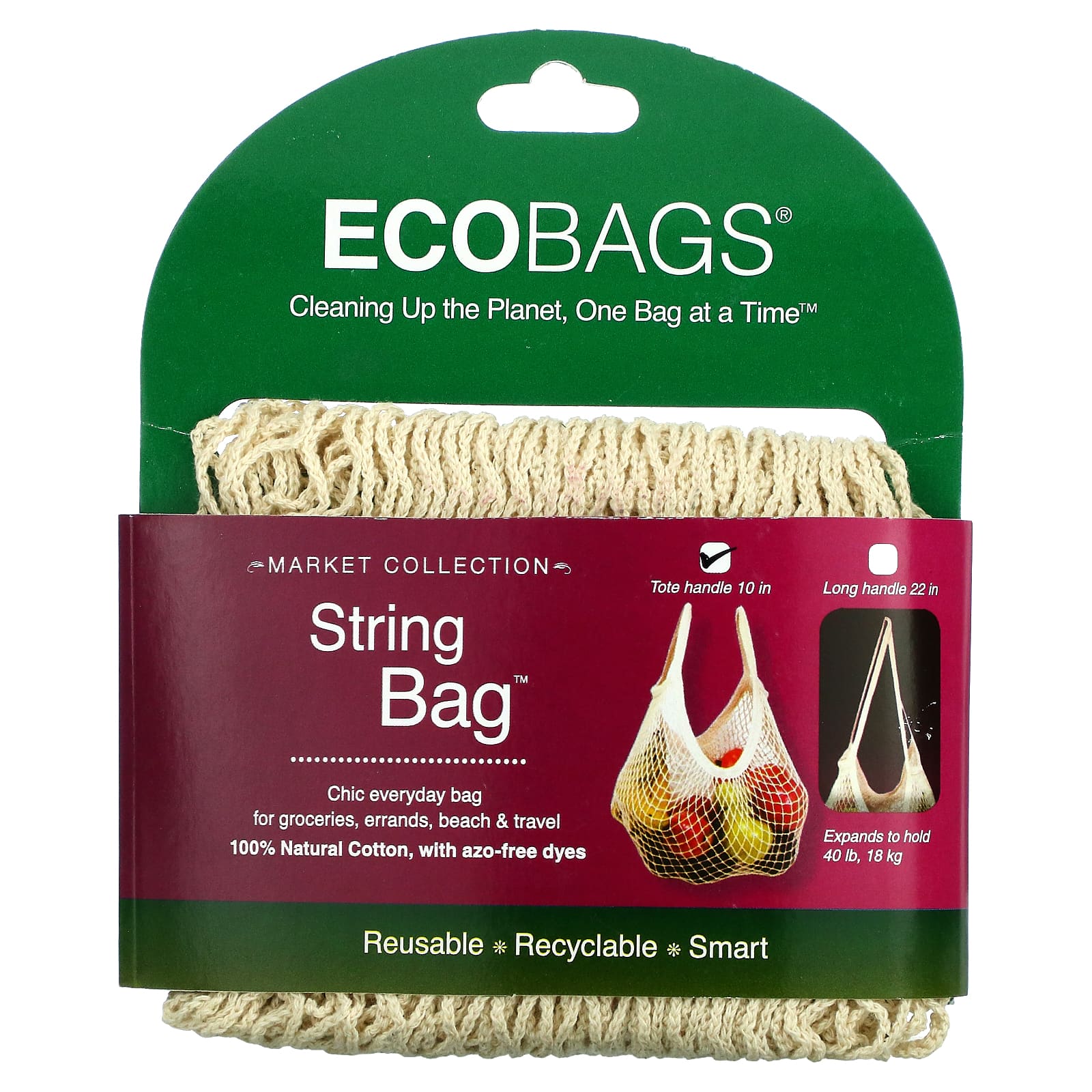 ECOBAGS, Market Collection, String Bag, Tote Handle 10 in, Natural, 1 Bag