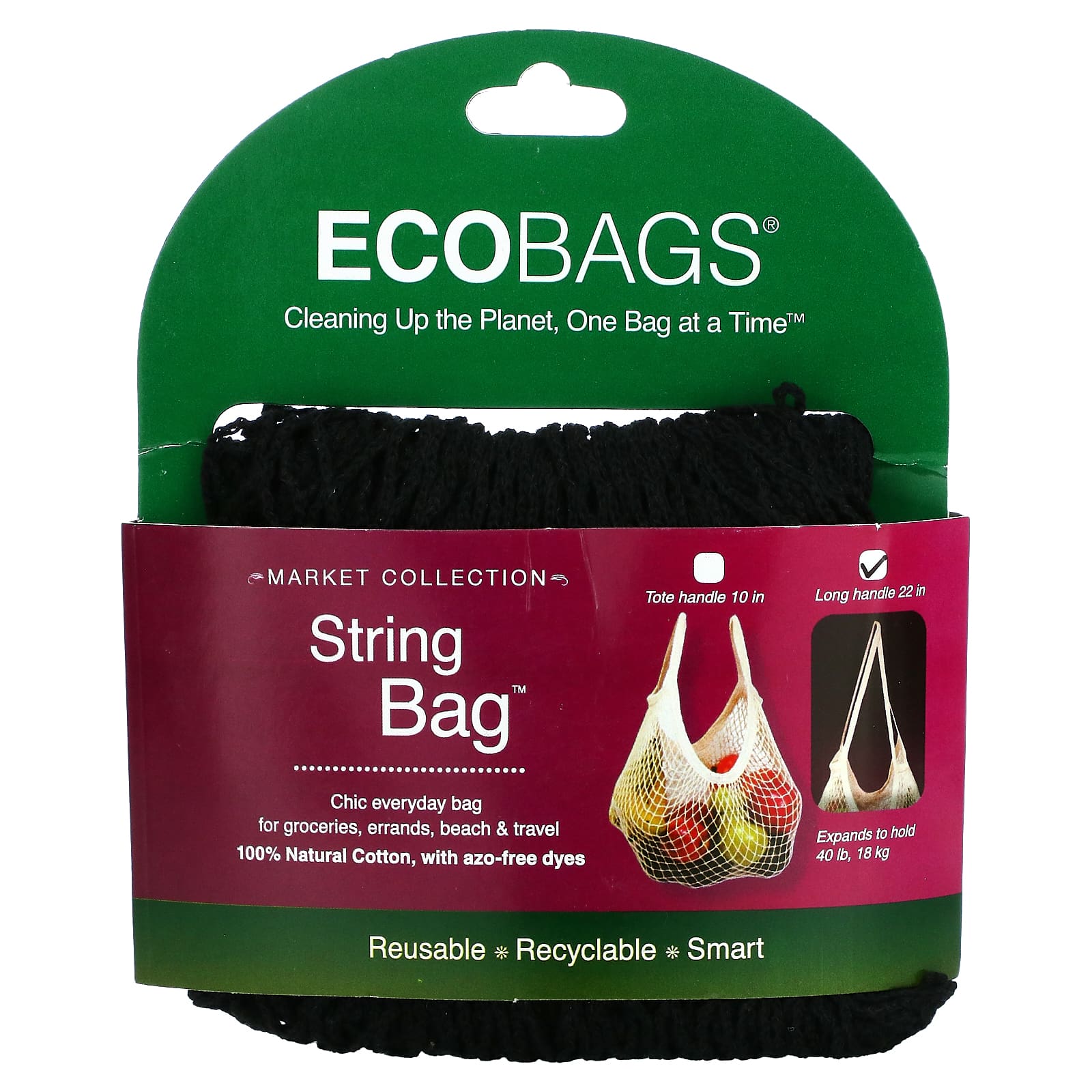 ECOBAGS® String Bag™  Natural Black Long Handle Reusable Bag 2 Pk