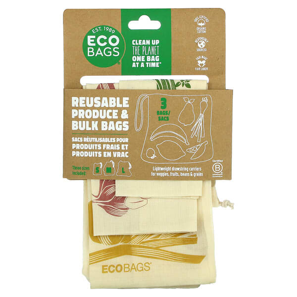 ECOBAGS, 재사용 가능한 신선식품 대용량 백, 3개 (판매가 중단된 상품) 